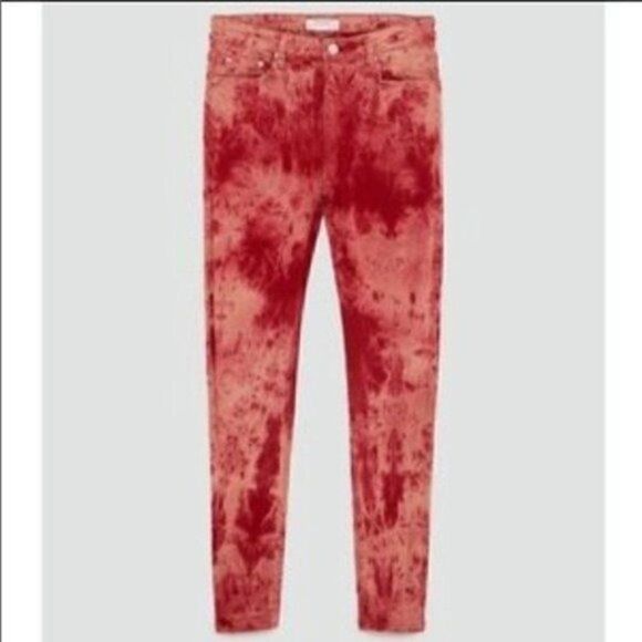Zara Red Tie Dye Skinny Jeans NWT - Picture 4 of 15